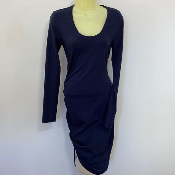 Anthropologie Sundry Dress Ruched Body Con Navy Blue Dress XS NWT~ - Picture 3 of 8